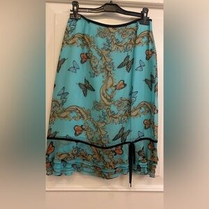 JS Collections Blue and Gold A-Line Skirt with Tie Front
